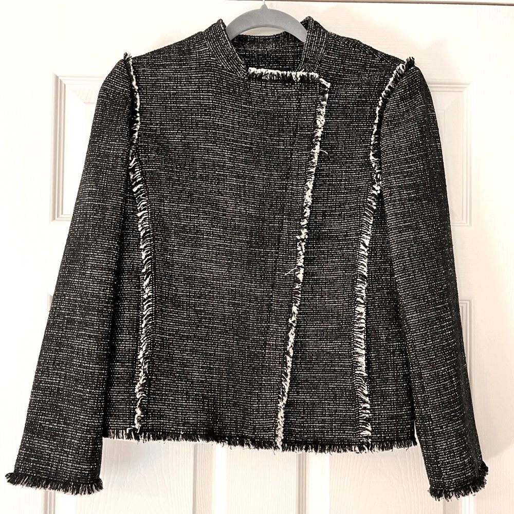 Heathered knit cropped jacket, black and white